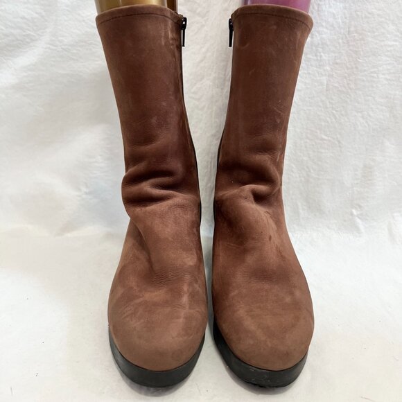 Arche boots hazelnut brown nubuck leather wedge high heel mid calf 38 7 zip up - Picture 2 of 12